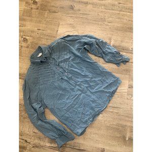 Cormani Long Sleeve Button Up Silk chevron vintage Blouse Blue Grey Women Size 8